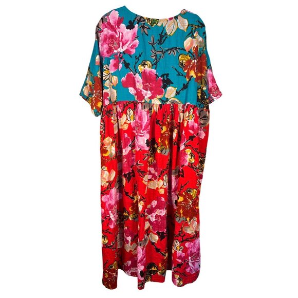 Hawaiian Floral Print XL Oversized Muumuu Kaftan Vibrant Colors Boho Beachy - Picture 2 of 8